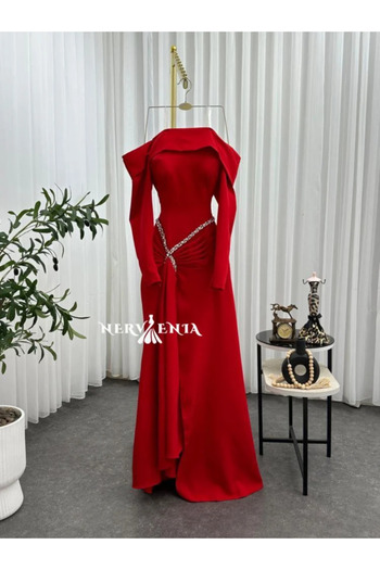 narvenia Pleats Crystal Off Shoulder Dress