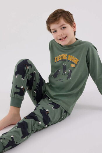Rolypoly Children's Pajama Set, 100% Cotton, Crew Neck, Long Sleeve, Electric Boogie Printed, Leg & Sleeve Elastic
