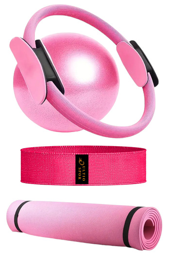 Ultio Spor Luxury Pilates Set 4 Pieces 25cm Ball 6mm Pilates Mat Squad Band and Pilates Hoop Exercise Set