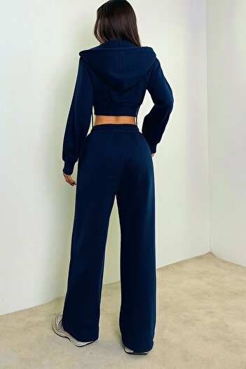 DEZZİİ Navy Blue Baggy Sweatpants with Wide Legs