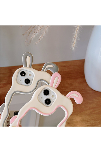 OSG Cute Rabbit Ear Shockproof Phone Case with Makeup Mirror Compatible with iPhone 13/14/15