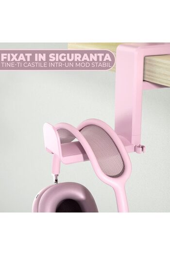 PadForce Desk headset holder, cable organizer, multi-functional, anti-slip, 360° for Gaming, Office - Pink
