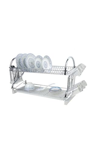 stuffix Two-tier dish drainer, stainless steel and plastic, glass holder and drip tray, 36 x 26 x 34 cm