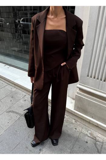 Julidress Jacket, Elastic Crop Top and Palazzo Pants 3-Piece Premium Set