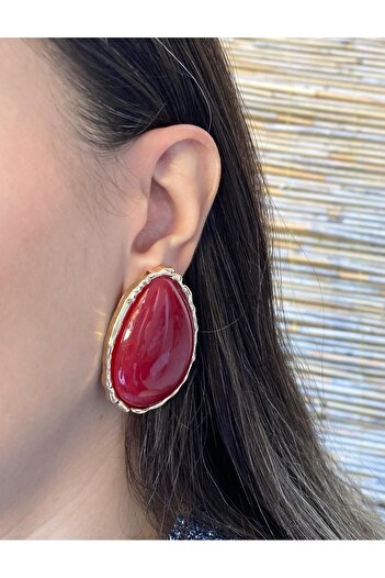 milayk Oval Gold Red Earrings
