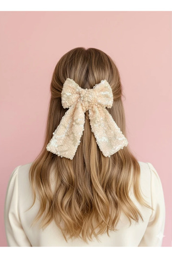 chipiques Powder Blush Sequined Ballerina Bow Automatic Clip