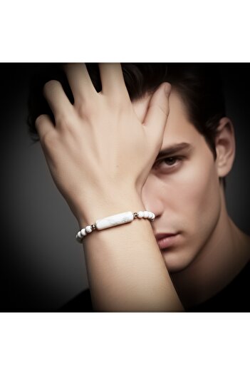 SeyCey.co Howlite Natural Stone Steel Rope and Steel Clip Bracelet
