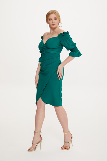 Stylish Green off-shoulder midi dress