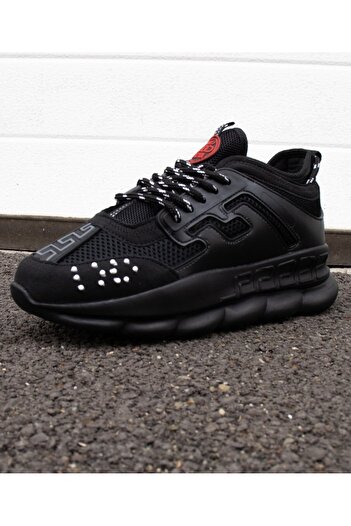EXCLUSIVE STYLE Sneakers made of eco-leather and velvet - CHAIN ​​ALL BLACK