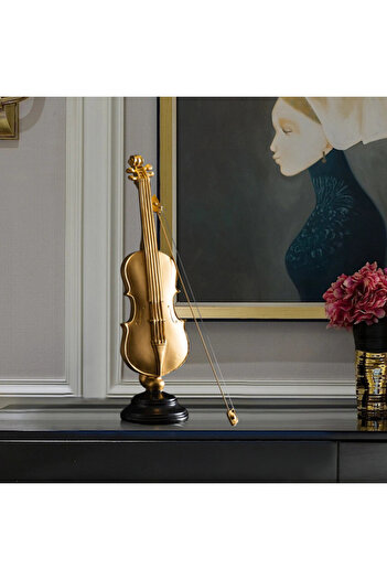 OEM Violin decoration with metal bow, antique gold, H 35cm
