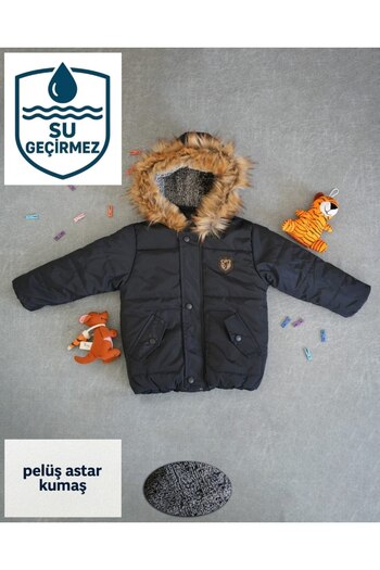 asiltr Thick Waterproof Hooded Inflatable Children's Coat with Fur Inside. 1 Year Old /2 Years Old/3 Years Old/4 Years Old