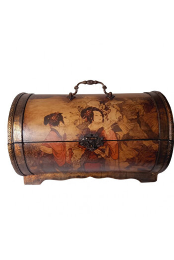 OEM Wooden chest with Japanese geisha motifs, 35x22cm