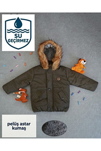 asiltr Thick Waterproof Hooded Inflatable Children's Coat with Fur Inside. 1 Year Old /2 Years Old/3 Years Old/4 Years Old