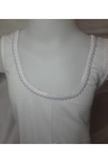 Butik White Collar with Lilac Embroidery, Thick Straps, 100% Cotton Girls' Tank Top