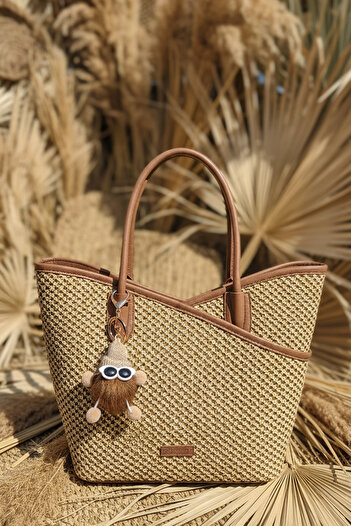 FASHION COCKTAIL High Quality Straw Hand Shoulder Bag with Inner Wallet Glasses Mascot