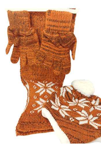 Mustran Children's Scarf, Beanie, Gloves Set of 3 Unisex Waiter Pom-Pom Furry Drawstring Knitwear Winter Gift