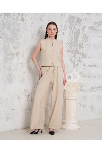 kapsulavm Beige Brooch Vest Pants Set S255821