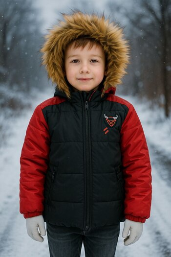 asiltr Thick Waterproof Hooded Inflatable Children's Coat with Fur Inside. 1 Year Old /2 Years Old/3 Years Old/4 Years Old