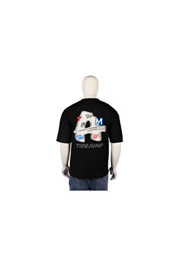 Red Planet Oversize T-Shirt with Letter A Print