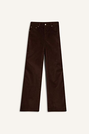 DeFacto Wide Leg Zippered Regular Waist Long Length Velvet Trousers G1221Ax25Au