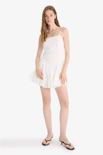 DeFacto Regular Fit Square Neck Modal Suspender Mini Dress F9022Ax25Au