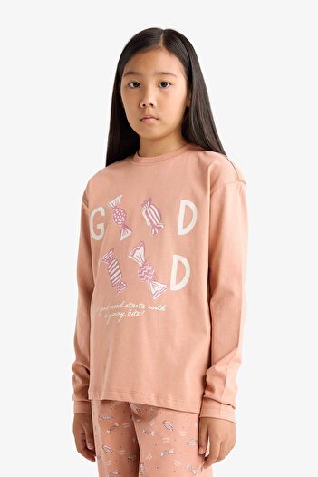 DeFacto Kız Çocuk Pijama Takımı Baskılı Uzun Kollu Üst Uzun Alt G0091A825WN