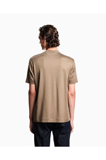 Emporio Armani Men's Regular Fit Round Neck Logo Embroidered Cotton Short Sleeve Beige T-Shirt Em003007 Af18312-U618