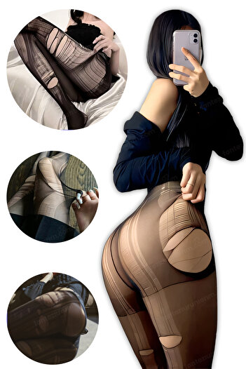 Sofya Passion Ripped Pantyhose - Tearable Women's Fantasy Stockings - Suitable for Jeans and Outfits - Black/Skin