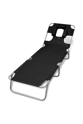 vidaxl Folding Sun Lounger with Head Cushion Powder-coated Steel Black