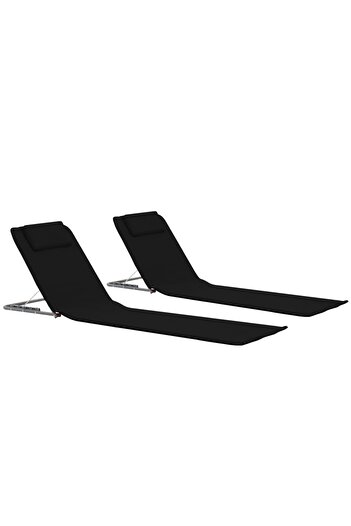 vidaxl Folding Beach Mats 2 pcs Steel and Fabric Black
