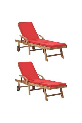 vidaxl Sun Loungers with Cushions 2 pcs Solid Teak Wood Red