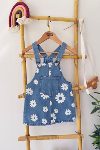 Minigimin Cicileri My Little One's Daisy Printed Detailed Denim Girl's Gilet with Front Pockets - Light Blue