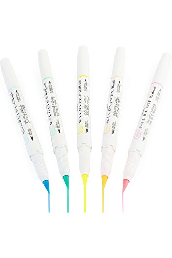 Zebra Technologies Zebra Mildliner Brush Highlighter Pen - Brush and Marker Nib - Double Ended - Fluorescent Set of 5 i
