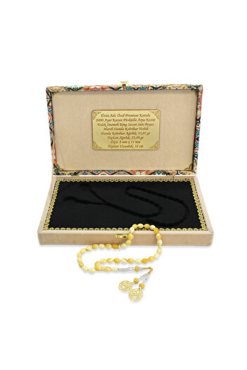 Tesbihane Premium Boxed 1000 Sterling Kazaz Tassel Arpa Cut King Seccer Yellow White Moire Drop Amber Prayer Beads