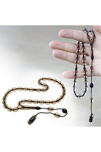 Tesbihane Systematic Barley Cut Transparent Fire Amber Prayer Beads