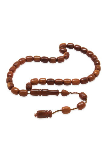 Tesbihane Systematic Cube Cut Wrist Length Brown Fire Amber Prayer Beads