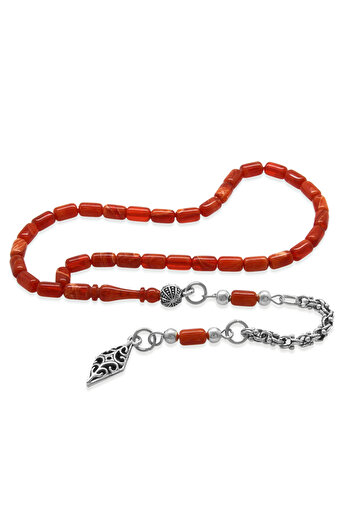 Tesbihane Non-Tarnish Metal Albanian Water Drop Tassel Capsule Cut Red White Wrist Length Fire Amber Prayer Beads