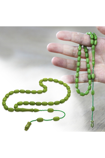 Tesbihane Systematic Special Cut Forest Green Crimped Amber Prayer Beads