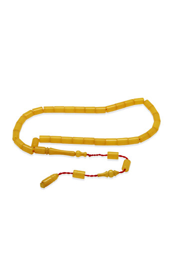 Tesbihane Systematic Cut Yellow Fire Amber Rosary, Wrist Length