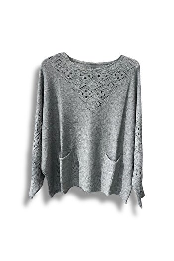 SUMEF Μπλούζα μεγάλου μεγέθους Mercerized Knitwear με τσέπες και διάτρητο σχέδιο - Ταιριάζει σε μέγεθος 38-52