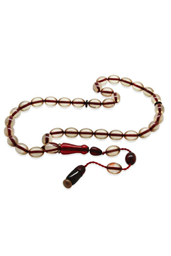 Tesbihane Systematic Barley Cut Red Imame Combination Transparent Fire Amber Prayer Beads