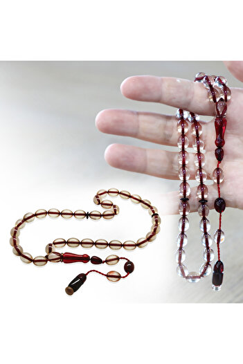 Tesbihane Systematic Barley Cut Red Imame Combination Transparent Fire Amber Prayer Beads
