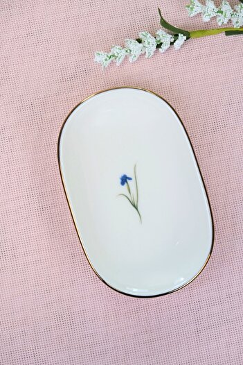 tabakevi Tabak Evi Porcelain Natura Iris Gold Gilded Oval Boat-Shaped Tray 14X9X2.50Cm Single