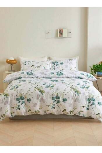 LUNA HOME King Size 6 Pieces, Green Leaves Design Bedding set