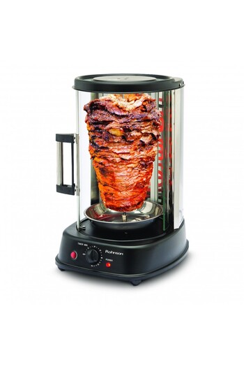 ROHNSON Grătar electric vertical R2530, 21 L, 1500 W, cronometru 60 min, 7 frigărui, rotisor, tavă de colectare a grăsimii,