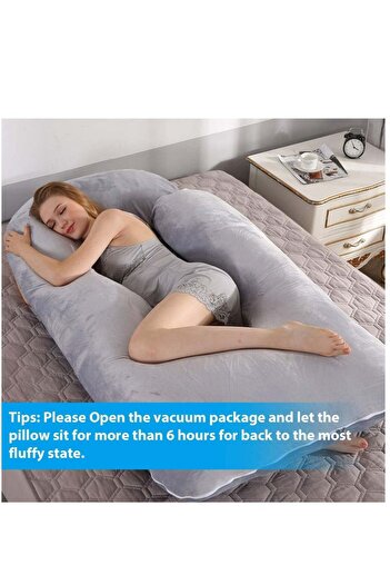 Saharaz Pregnancy Pillow with Removable Cooling Cover, Washable, for Pregnant Women Sleeping, Grey
