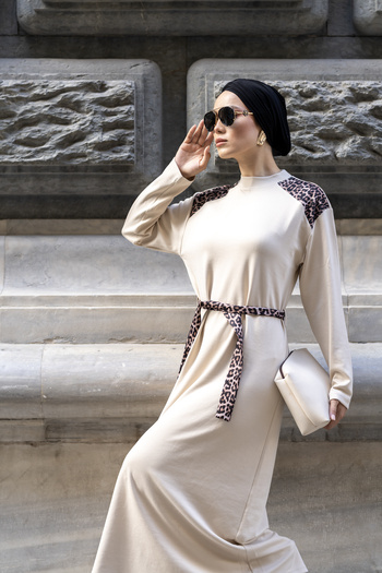 dilber fashion Leopard Detailed Double Face Cotton Lycra Sports Dress