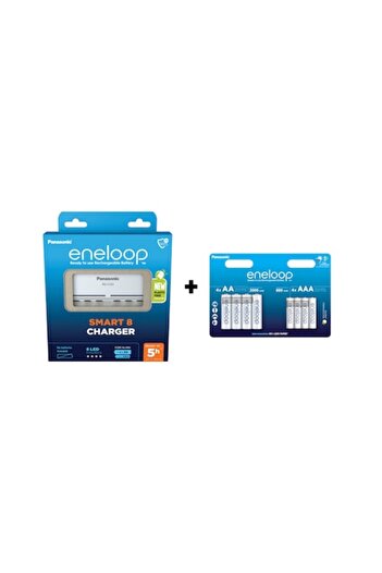 Eneloop Charger with Independent Channels and Battery Set 4x 2000mAh R6 AA with 4x 800mAh R3 AAA