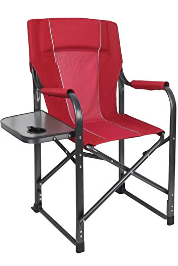 Cady One Outdoor Camping Chair, Folding Chair, Oversized Fishing Chair with Side Table, Cup Holder (Red)
