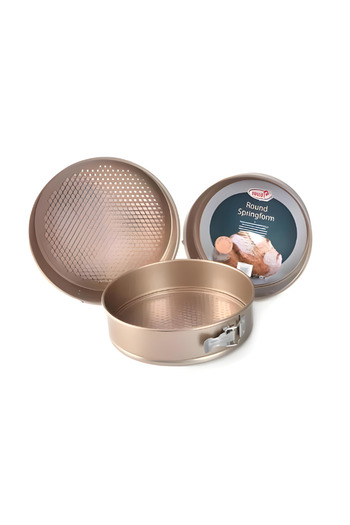 Generic Set of 3 round stainless steel cake pans, gold